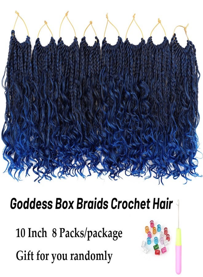 Eerya 8 Packs Boho Box Braids Crochet Hair for Black Women 10 Inch Pre-looped Bohemian Blue Crochet Goddess Box Braids With Curly Ends Synthetic Crochet Hair Extensions (10 inch, Tblue) - Image 2